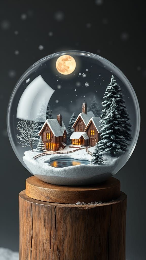 Winter Village Scene in Glass Orb