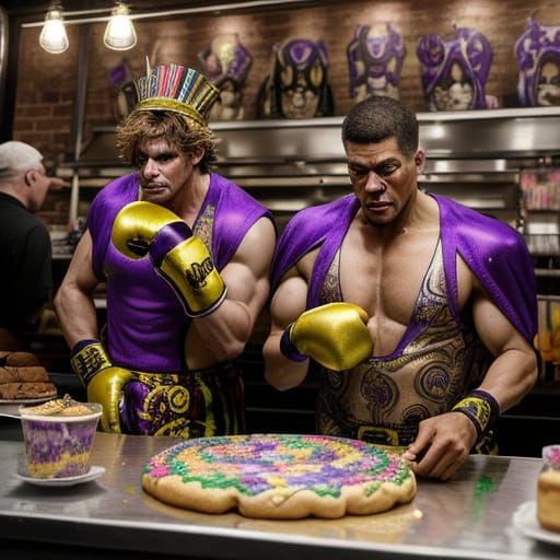 Boxers Tear Apart King Cake in Mardi Gras Bakery Scene
