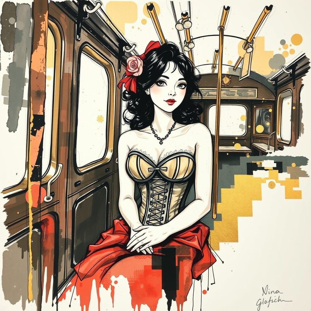 Victorian Lady in Motion, Inspired by Art Nouveau