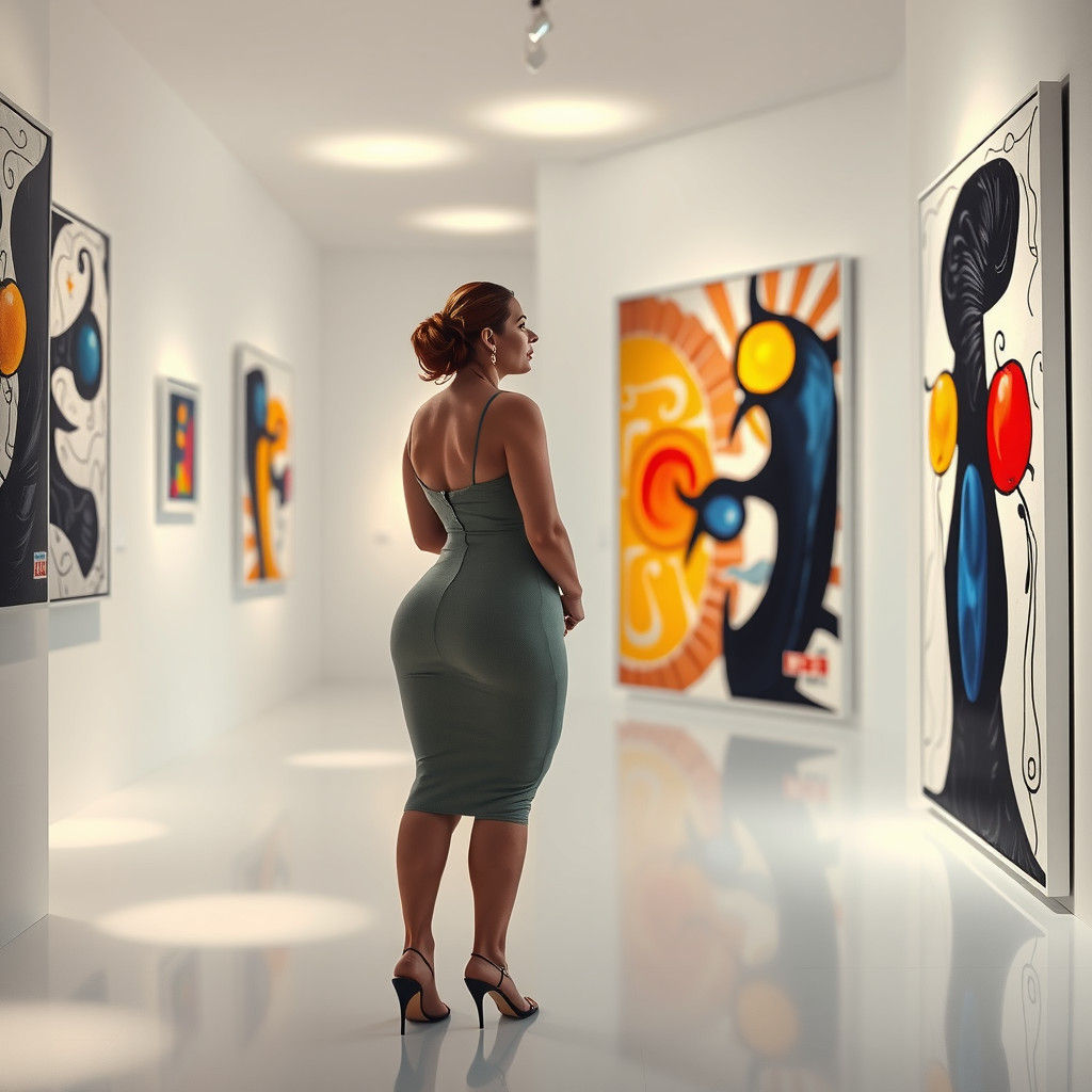 Woman in Gallery Inspired by Miró and Rothko