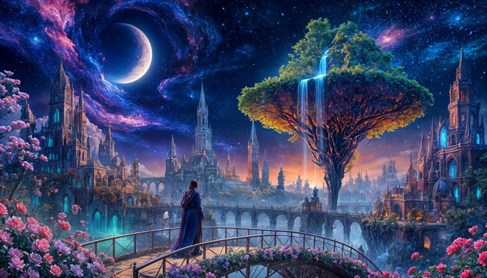 Fantasy Night Sky Over Floating Island