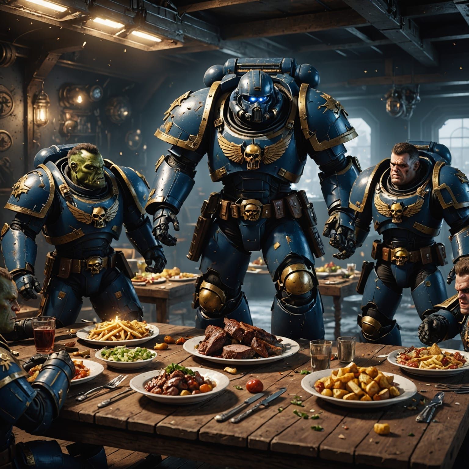 Space Marine Dinner Party Disaster in 3D