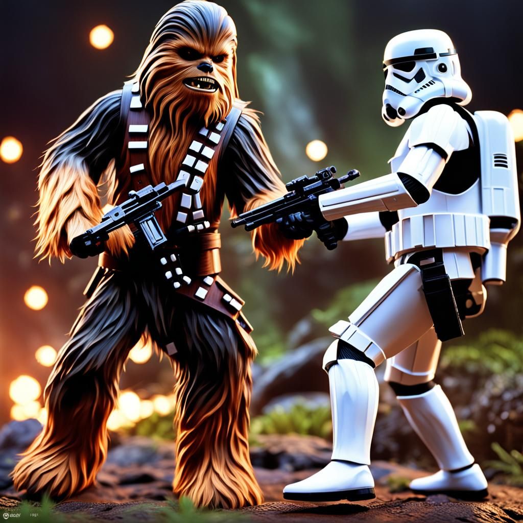 Chewbacca Throws Stormtrooper: Detailed Matte Painting