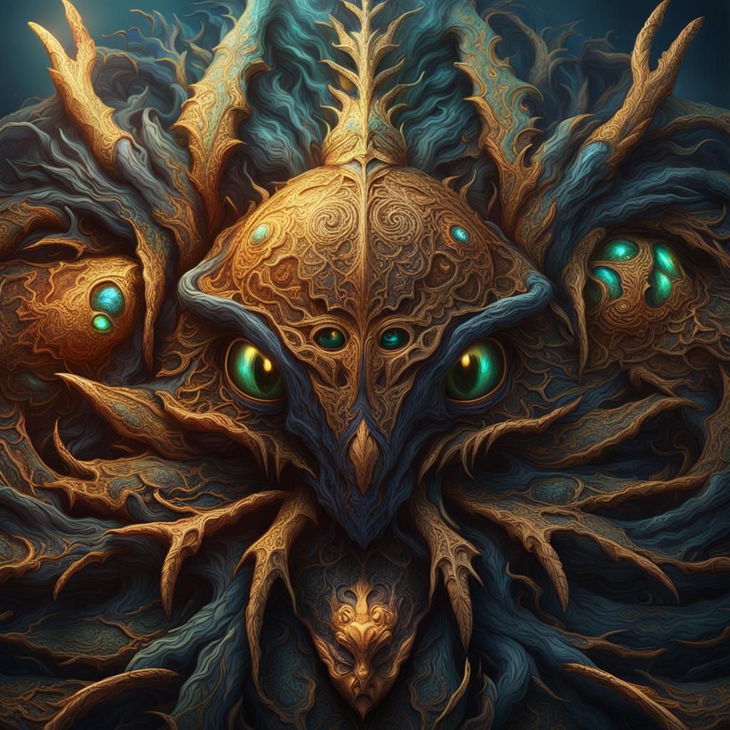 Mystical Bioluminescent Spider in Abstract Roman Style