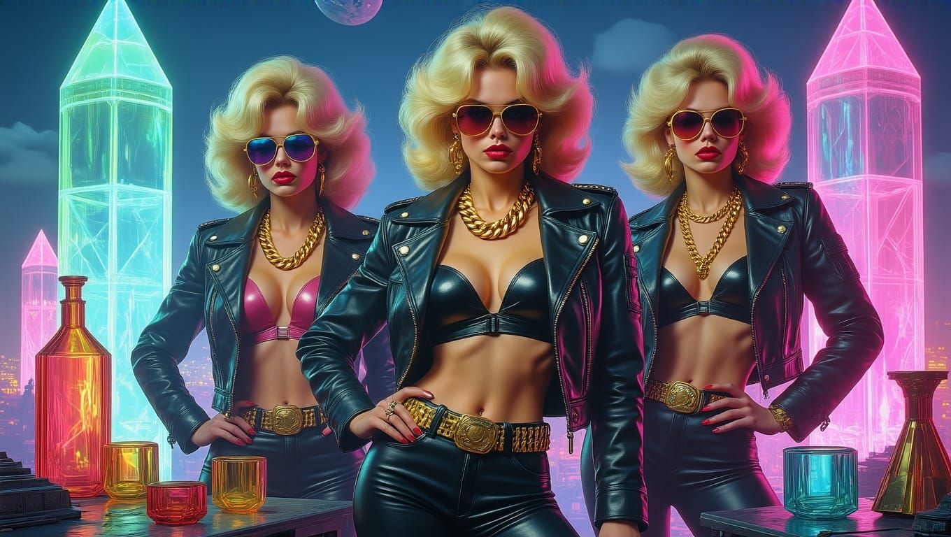 Glamorous Ladies in Neon Dystopia