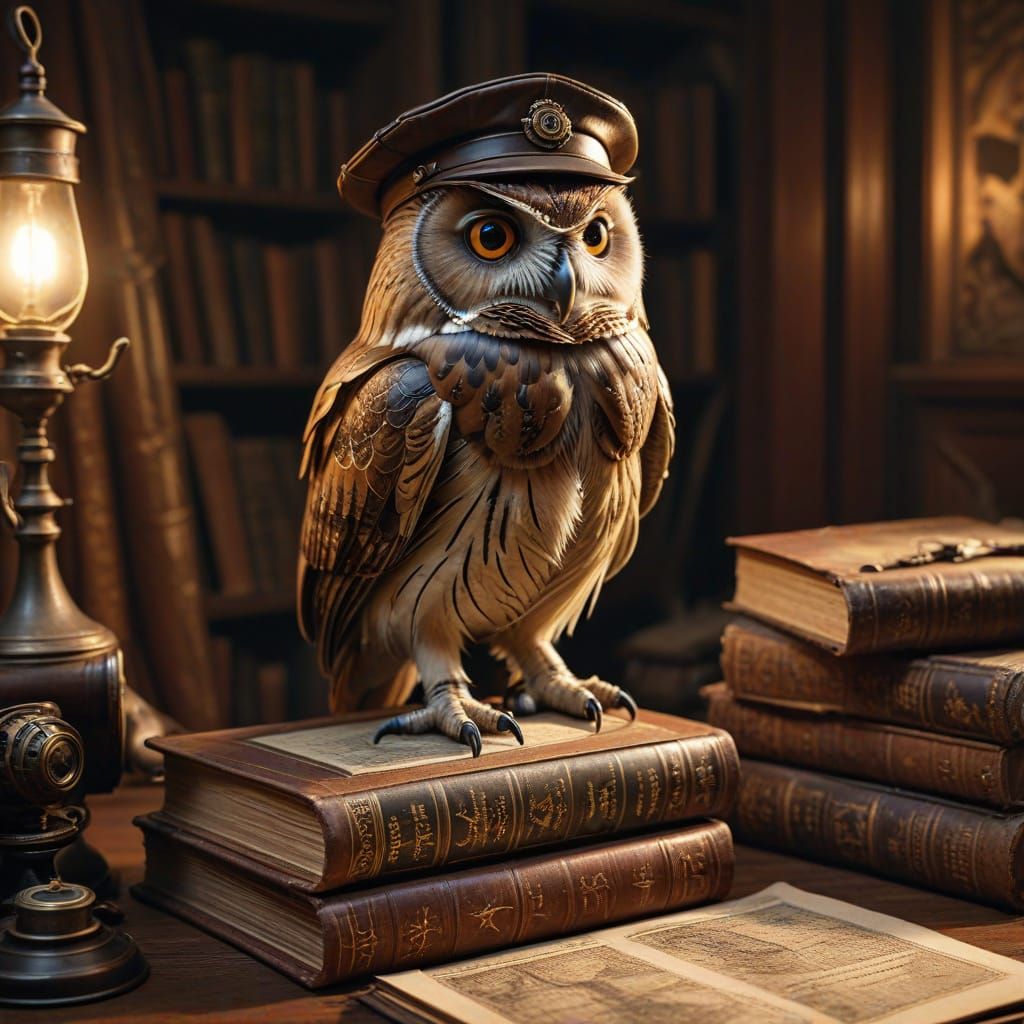 Steampunk Owl Aviator on Ancient Maps