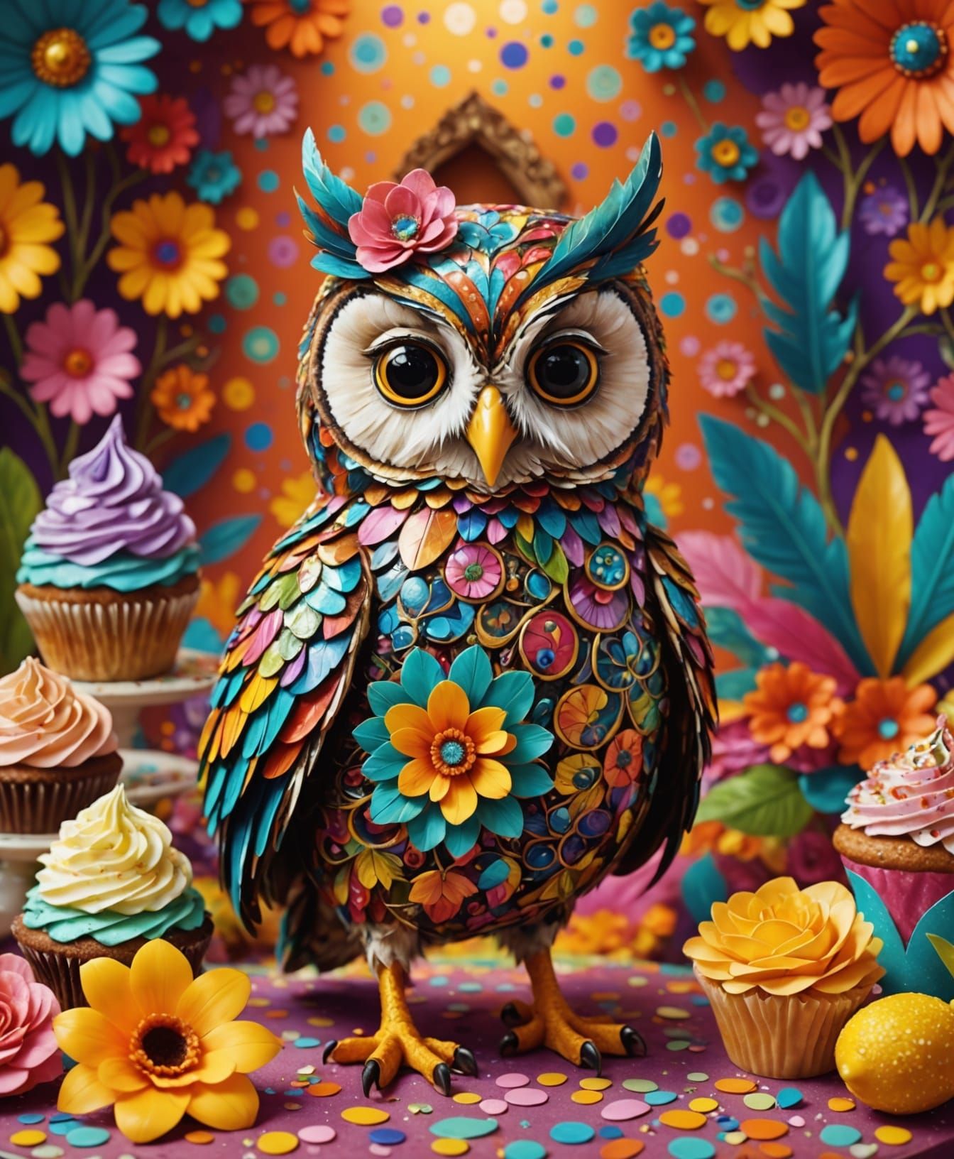 Fantasy Carnaval Scene with Owl and Duck