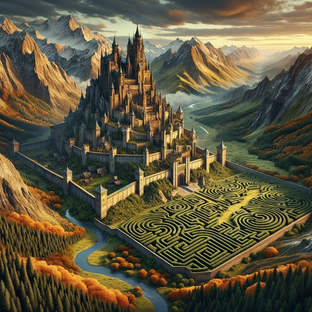 Colossal Castle Amidst a Vibrant Fall Landscape