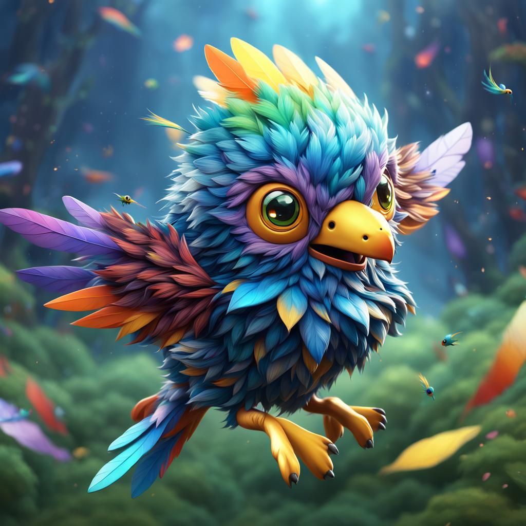 Cute Kite-Like Bird Pocket Monster in Detailed Matte Paintin...