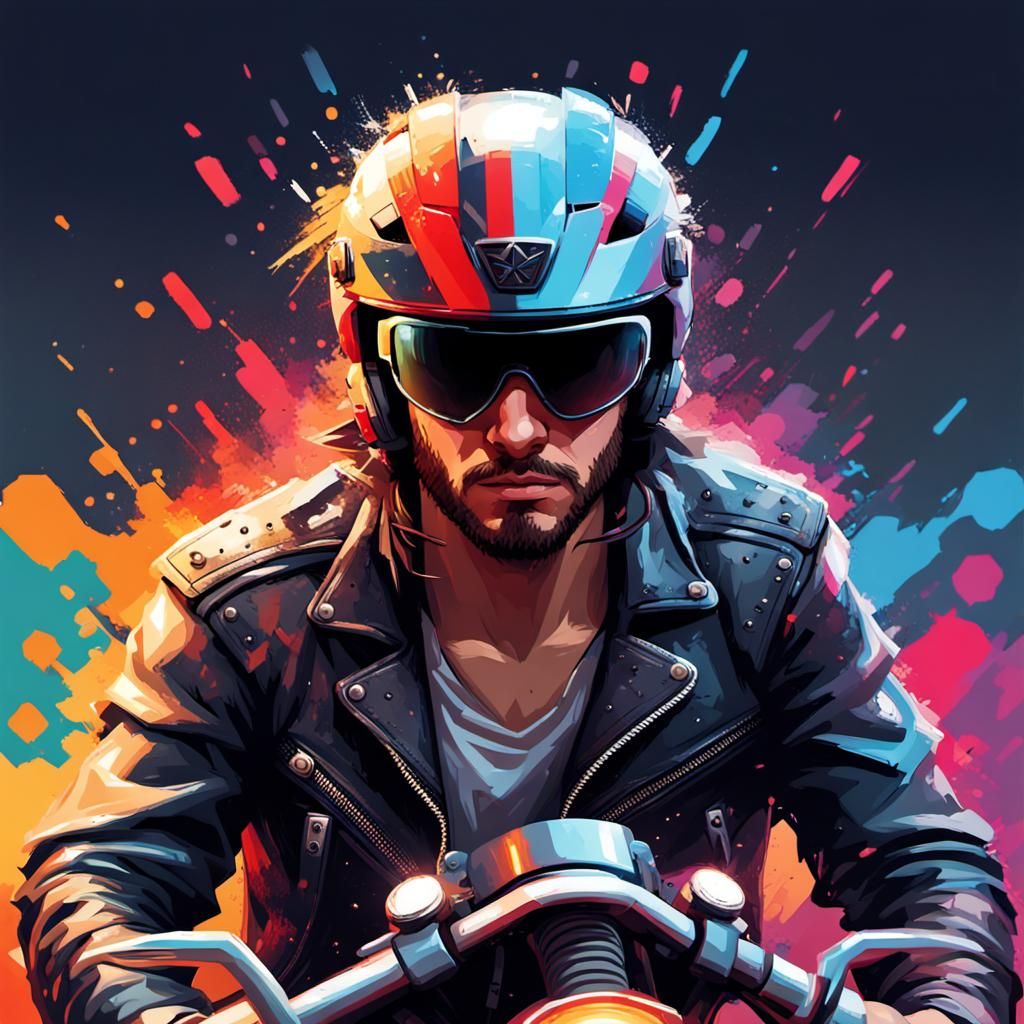 Hyperrealistic Pixelated Biker in Video Game Style