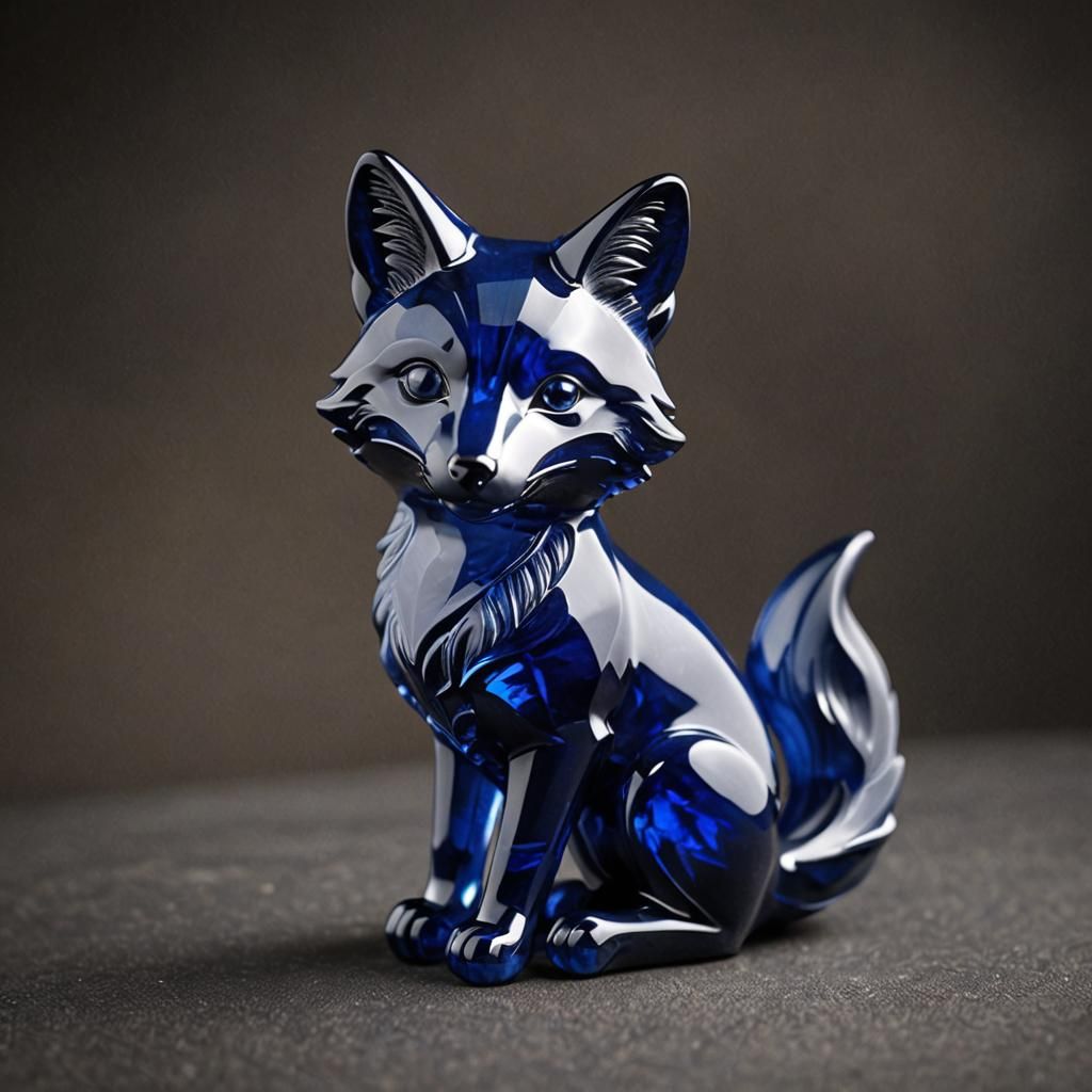 Sapphire Fox: Royal Blue Gemstone Sculpture