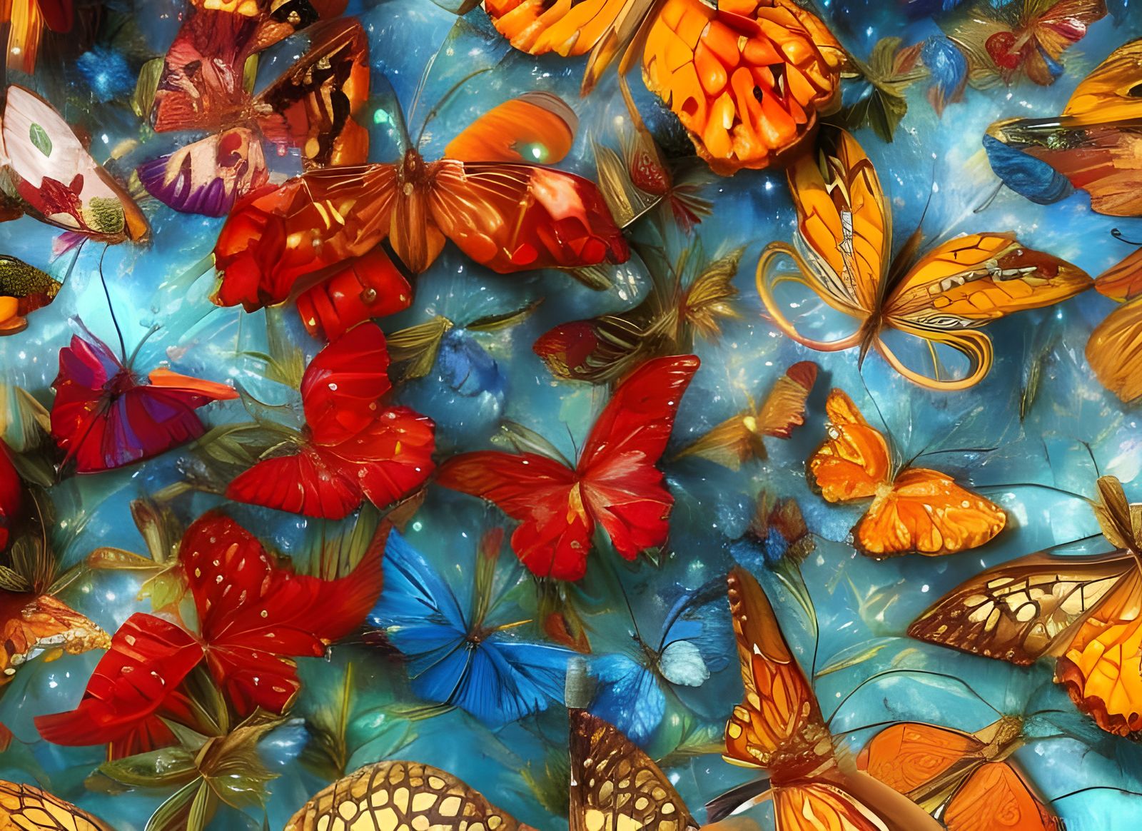 Ornate Butterflies with Detailed Background in Digital Paint...