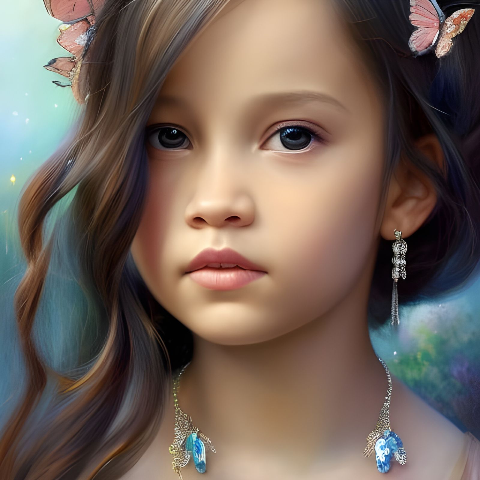 Enchanting Fairy Portrait with Butterflies, Detailed Illustr...
