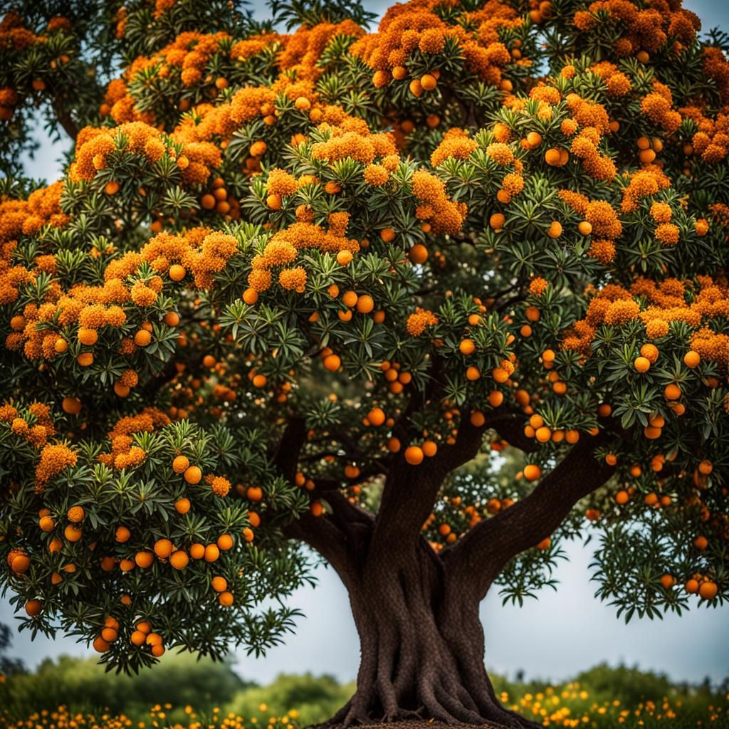 Majestic Orange Tree Portrait with Blossoms