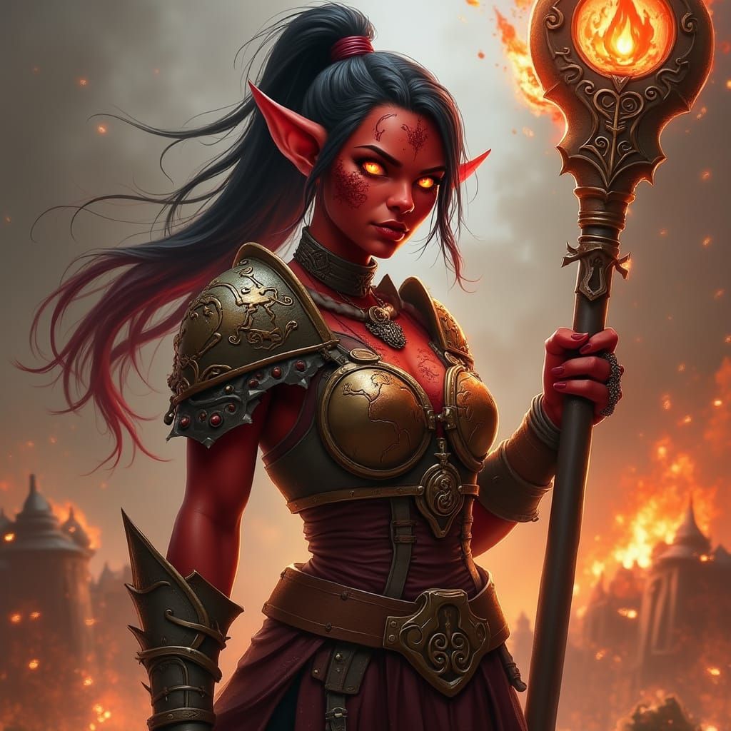 Fiery Goblin Shaman Warrior in Digital Painting Style
