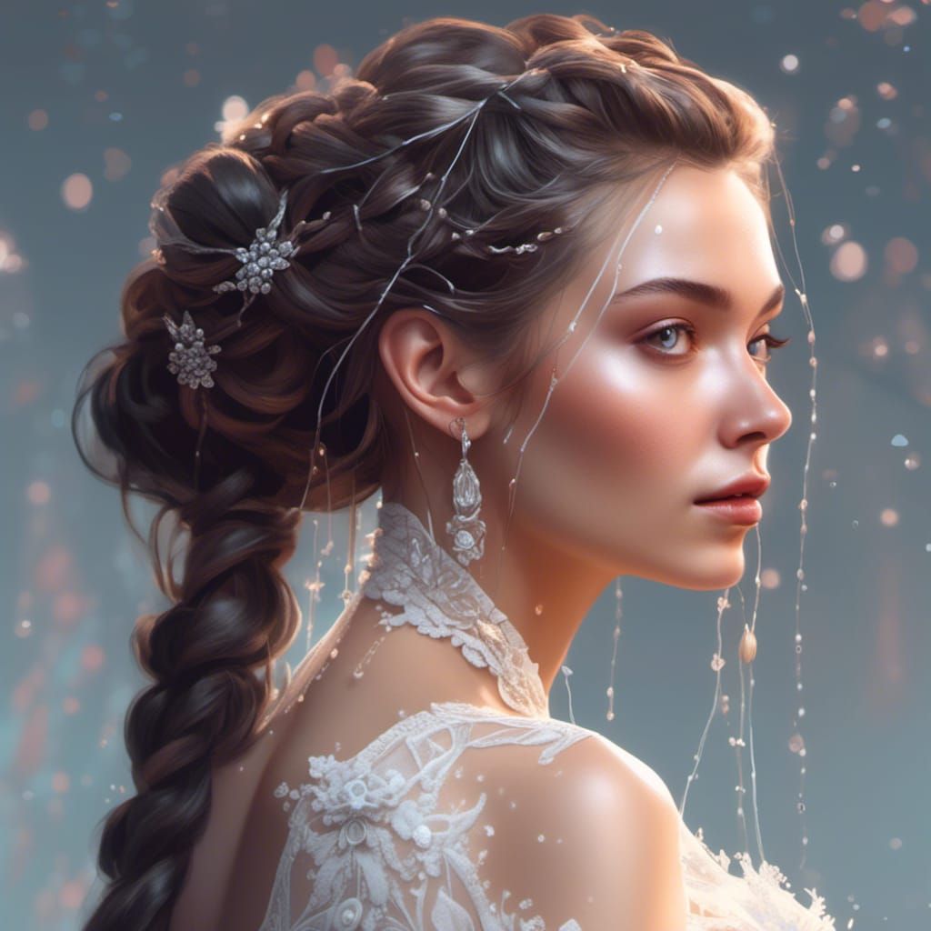 Gothic Bride Portrait in Hyperreal Art Nouveau Style