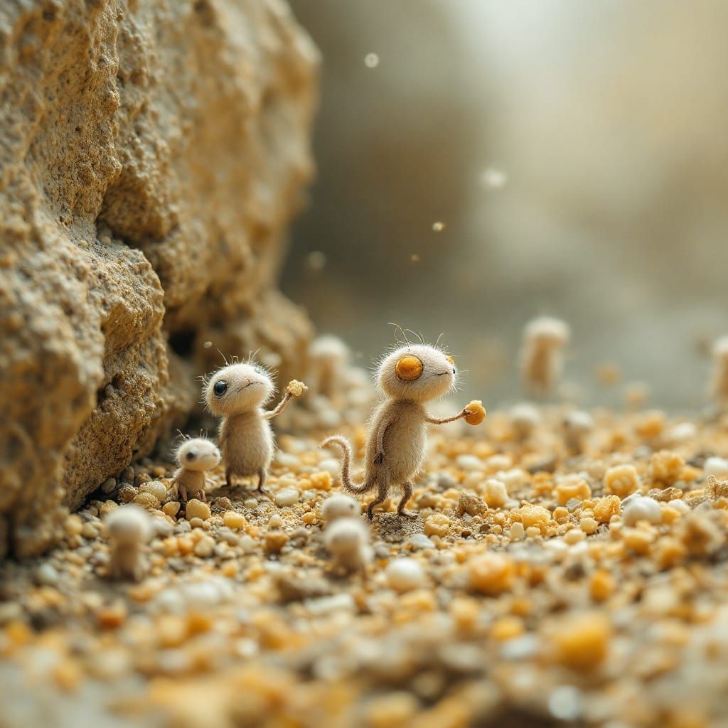 Tiny Creatures Collect Infinitesimal Treasures in Earthy Whi...