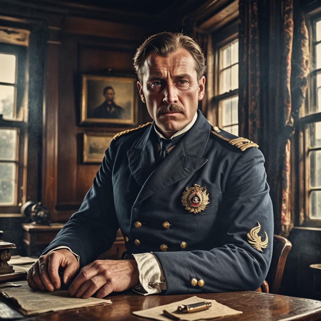 Frightened English Navy Captain: Victorian-Era Portrait