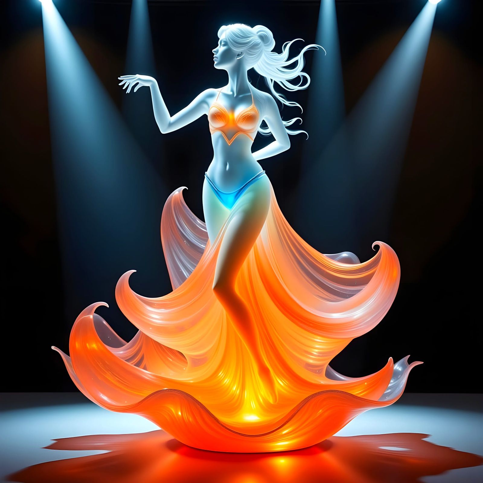 Luminous Glass Sculpture of Dancing Woman in Art Deco Style
