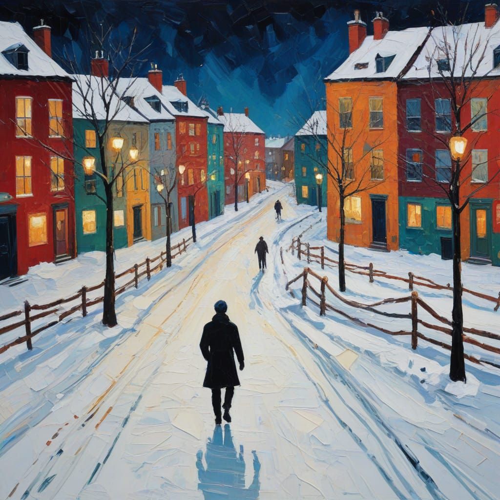 Whimsical Winter Night in Vibrant Oil Painting Style