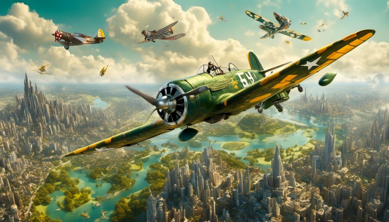 WWII P51 Over Emerald City with Scarecrow Pilot