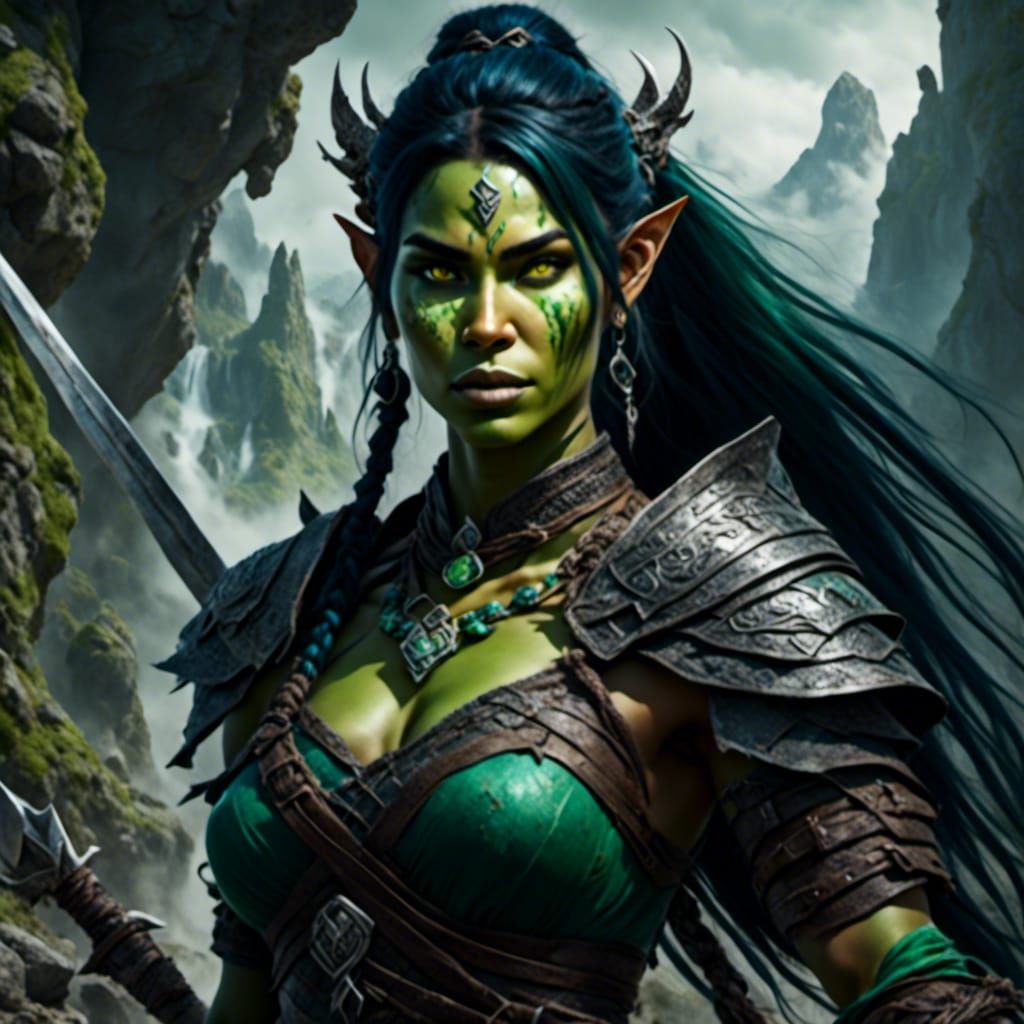 Fantasy Orc Warrior Woman in Detailed Matte Painting