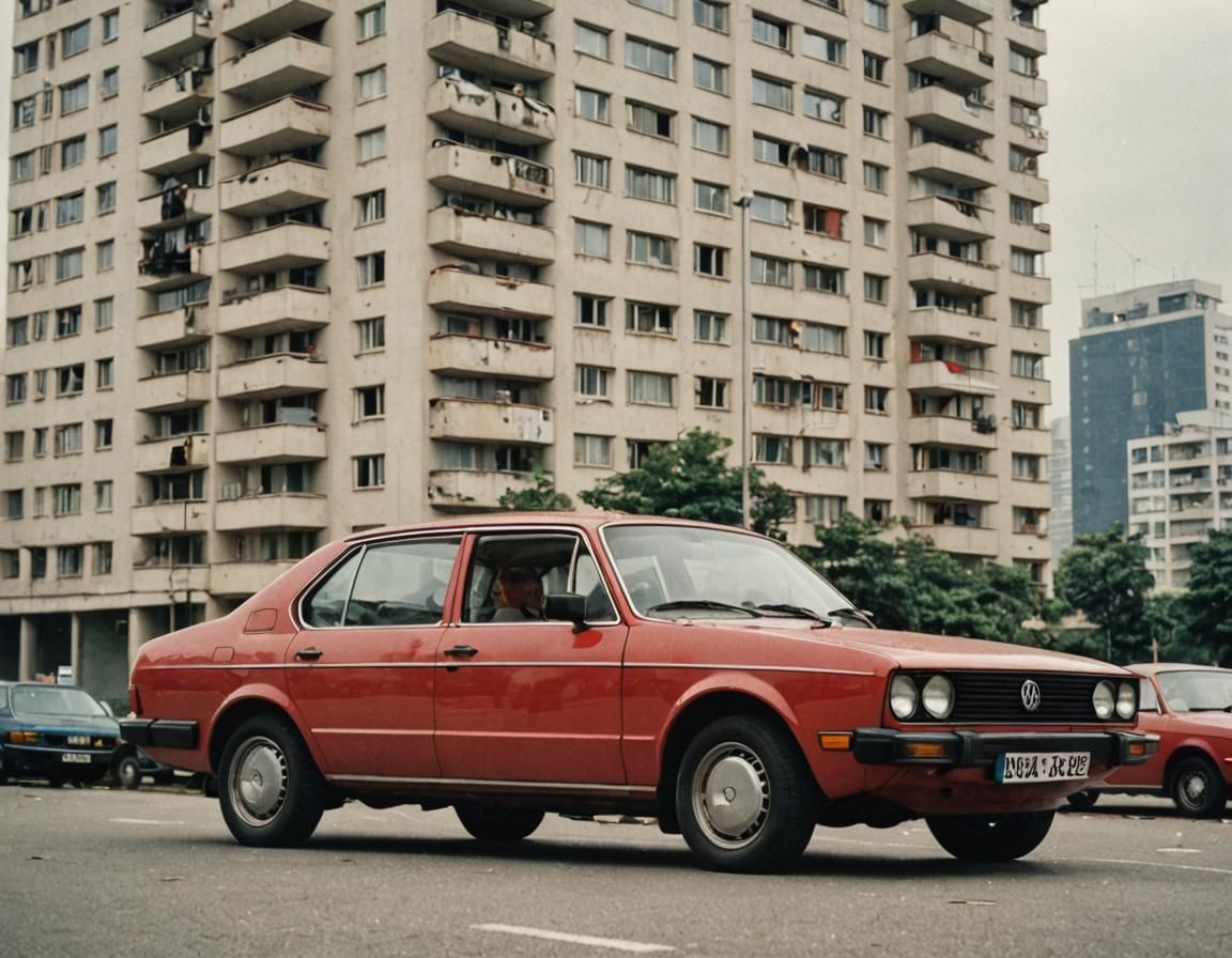 Classic 70s VW Passat Parked by High-Rise