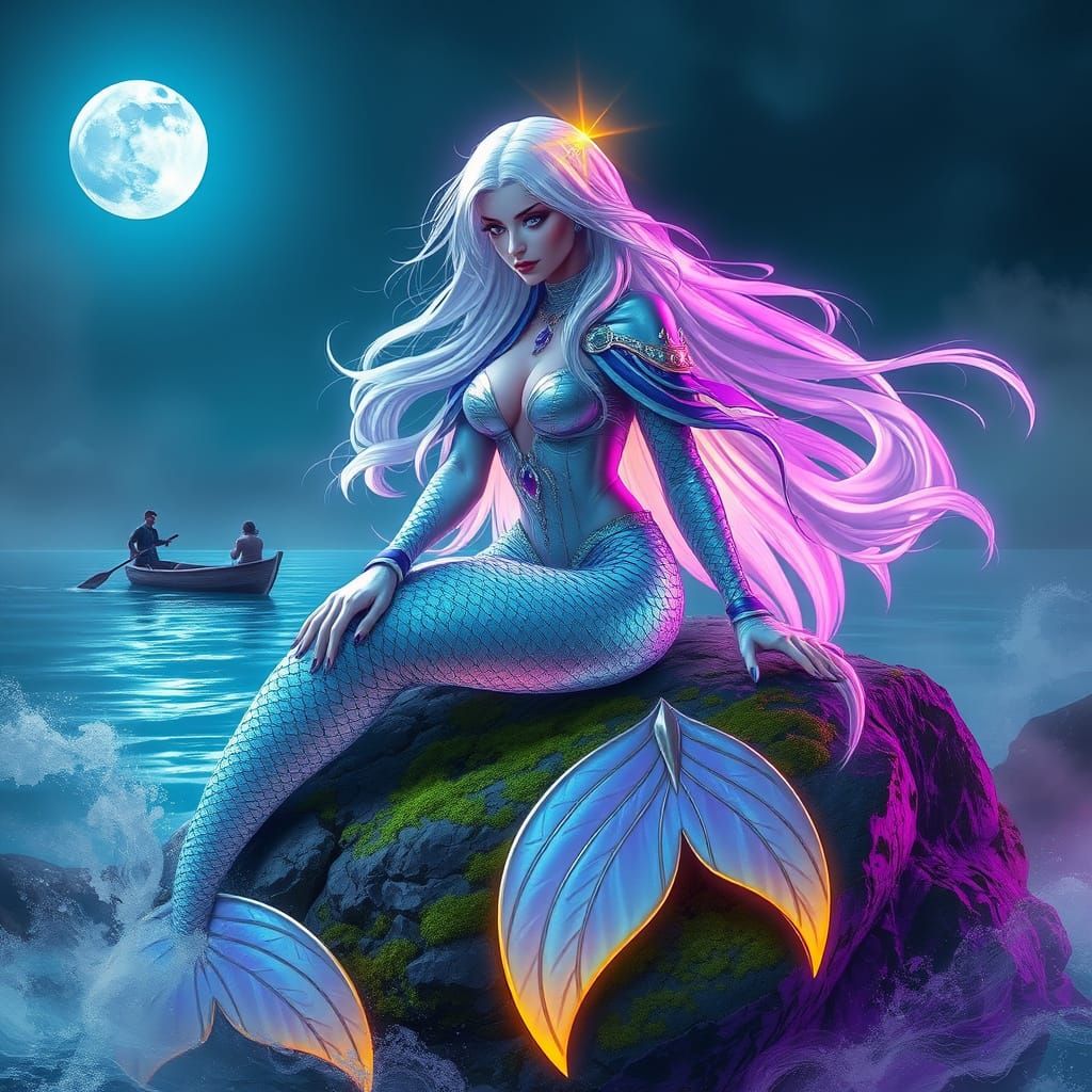 Cyber Mermaid with Neon Aura in Hyperrealistic Style