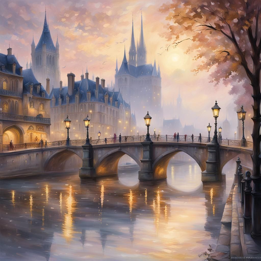 Seine River at Pont-Saint-Michel in Romantic Style