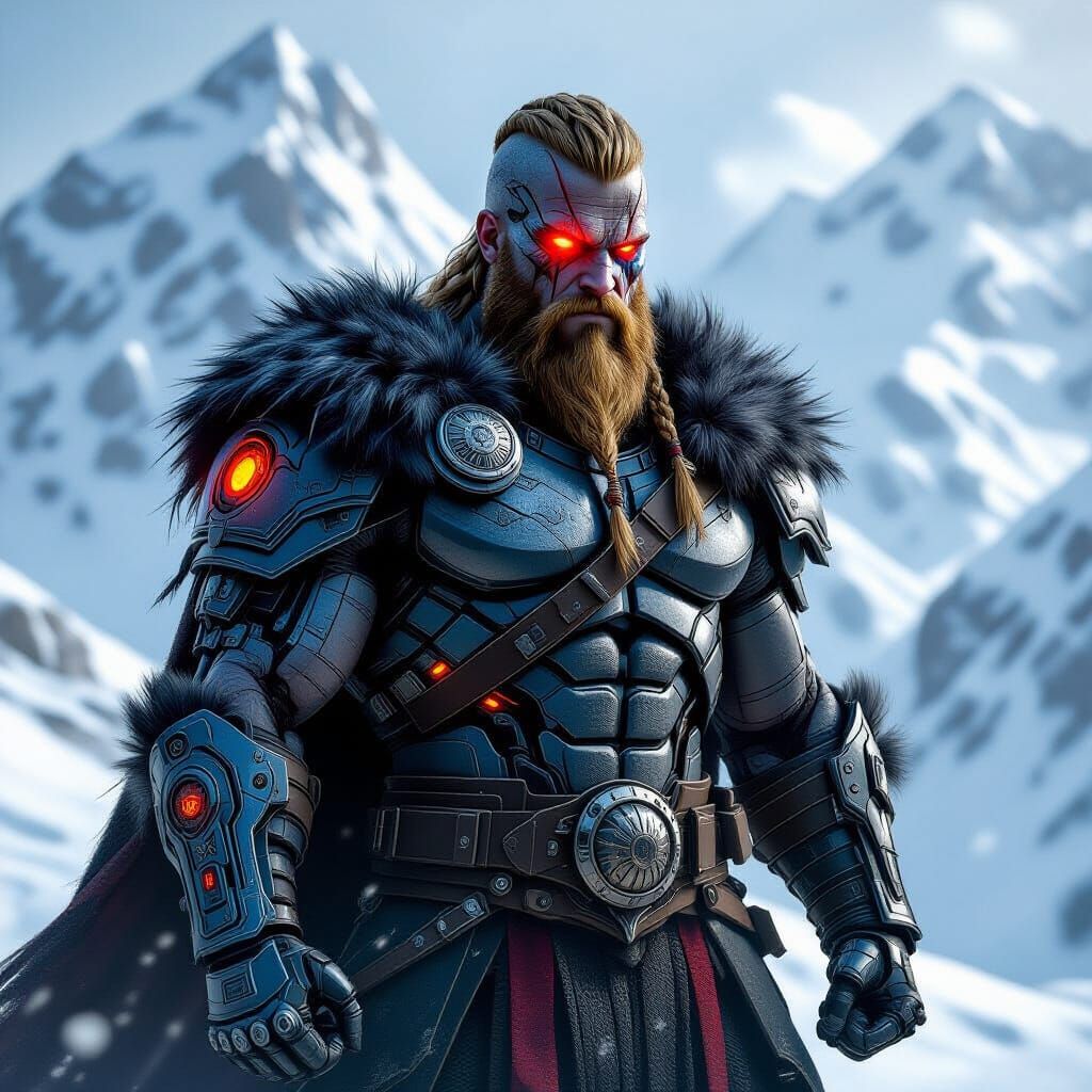 Cyborg Viking Warrior in Hyperrealistic Concept Art