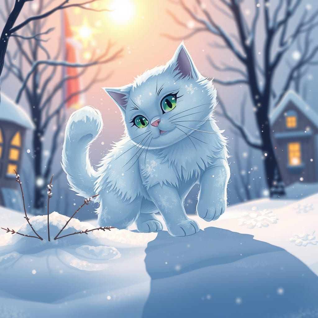 Frosty Feline Dances in Snowy Wonderland