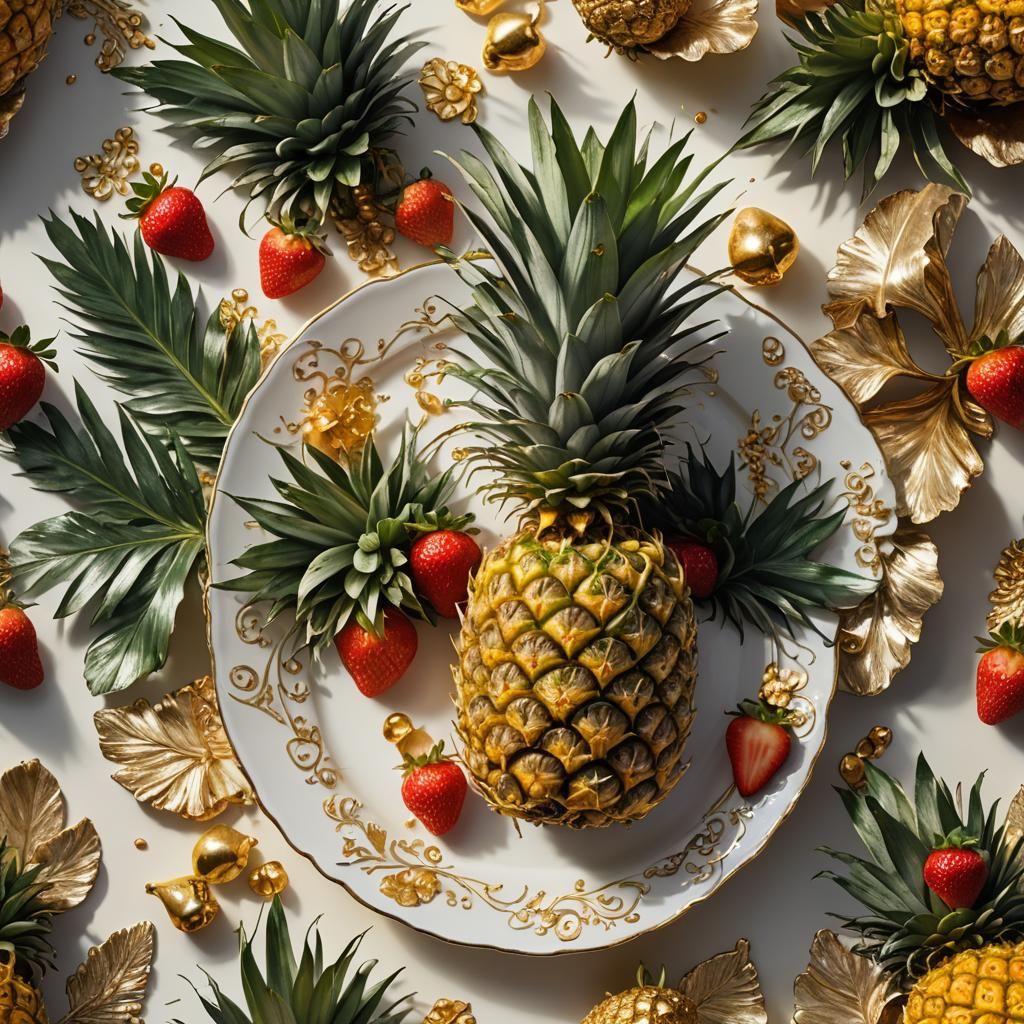 Dreamlike Still Life: Pineapple and Strawberries