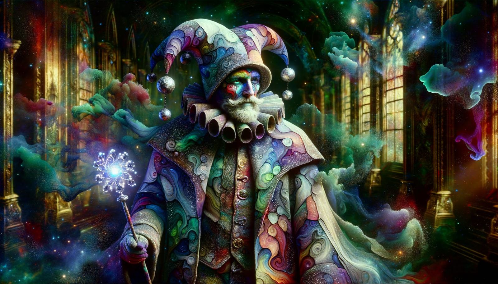 Medieval King's Jester in Dreamlike Art Nouveau Style