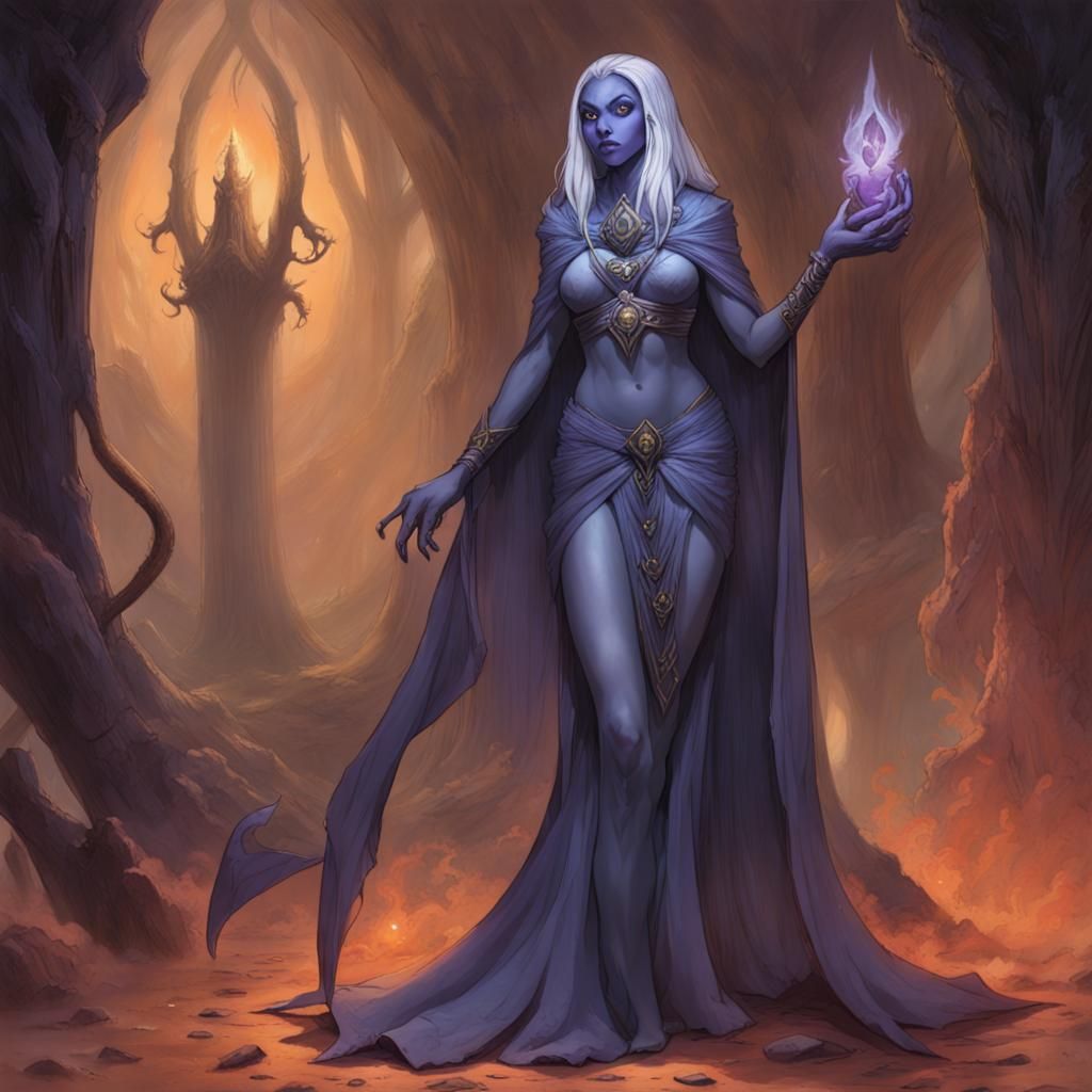 Drow Priestess in Gossamer Gown, Underdark Portrait