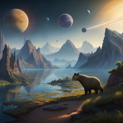 Peaceful Alien Planet with Giant Mammals: Detailed Matte Pai...