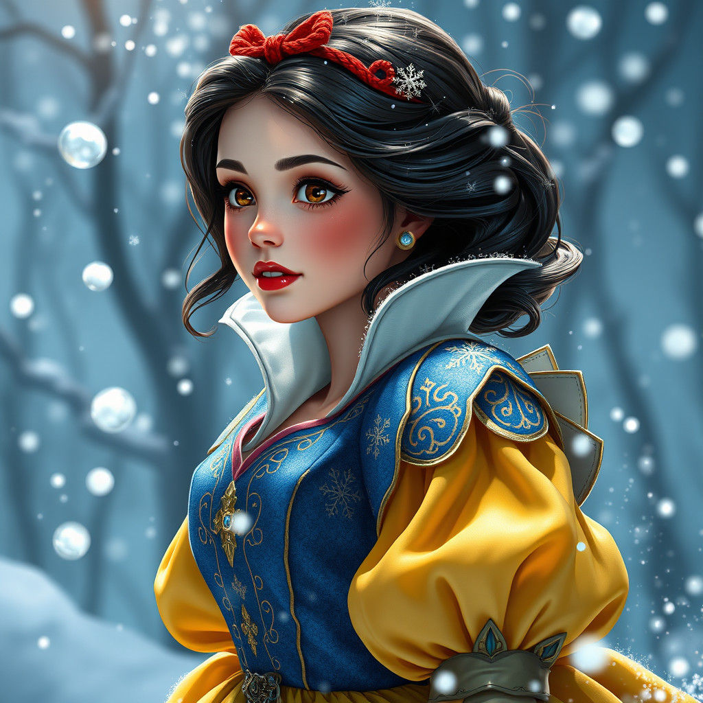 Snow White's Snowy Chase: Art Nouveau Portrait