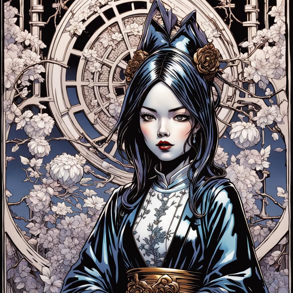 Enameled Glass Japanese Gothic Figurine