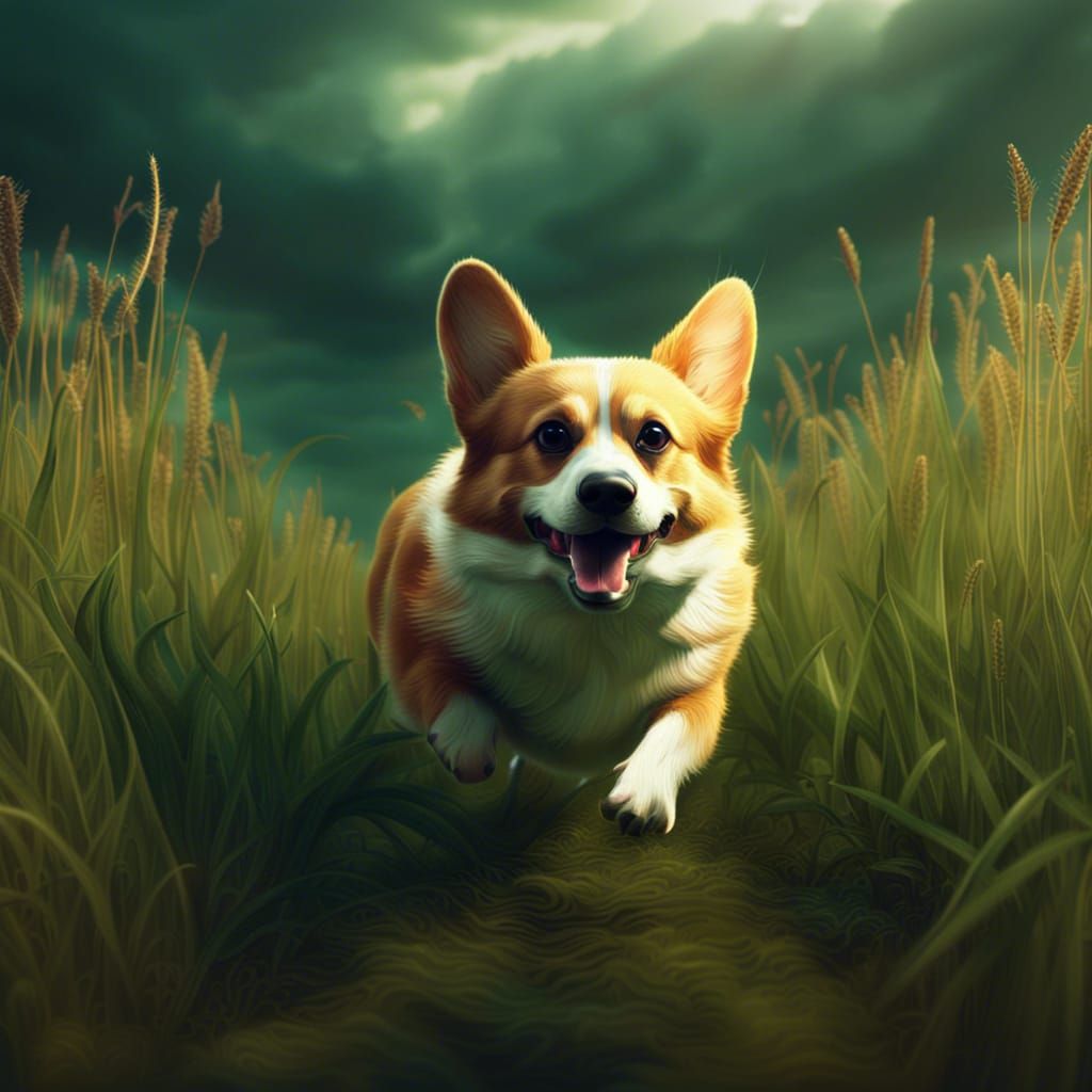 Corgi-Piranha Hybrid Runs Across a Field