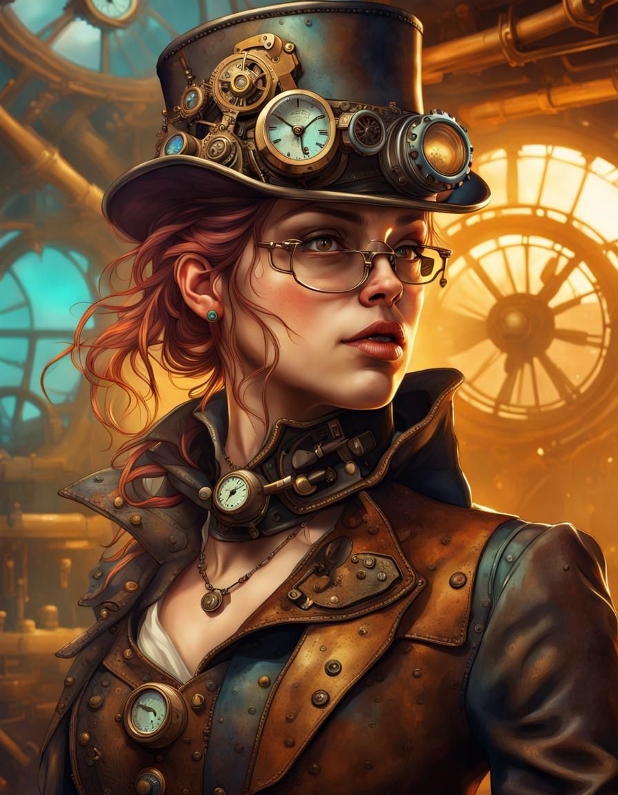 Steampunk Portrait in Hyperrealistic Splash Art Style