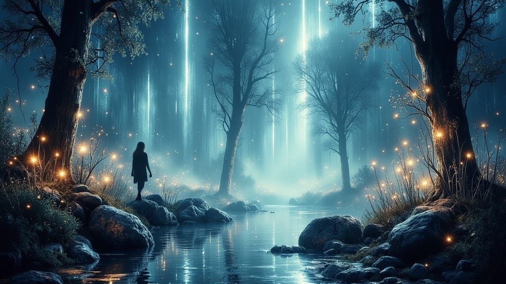 Dreamlike Alice in Wonderland Landscape with Bioluminescent ...