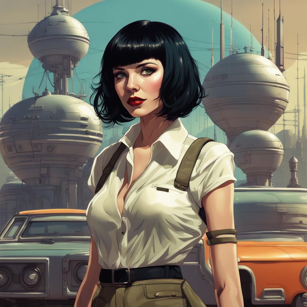 Petite Goth Woman in 1980s Retro-Futuristic Style