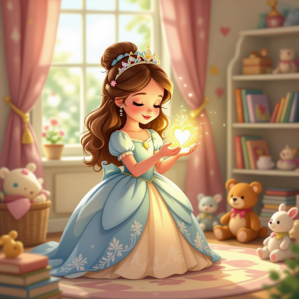 Princess and Magical Seed in Whimsical Cartoon Style