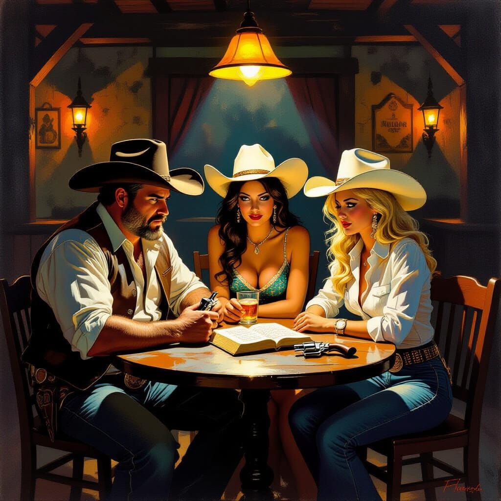 Cantina Cowboys Arguing in Pulp Art Style