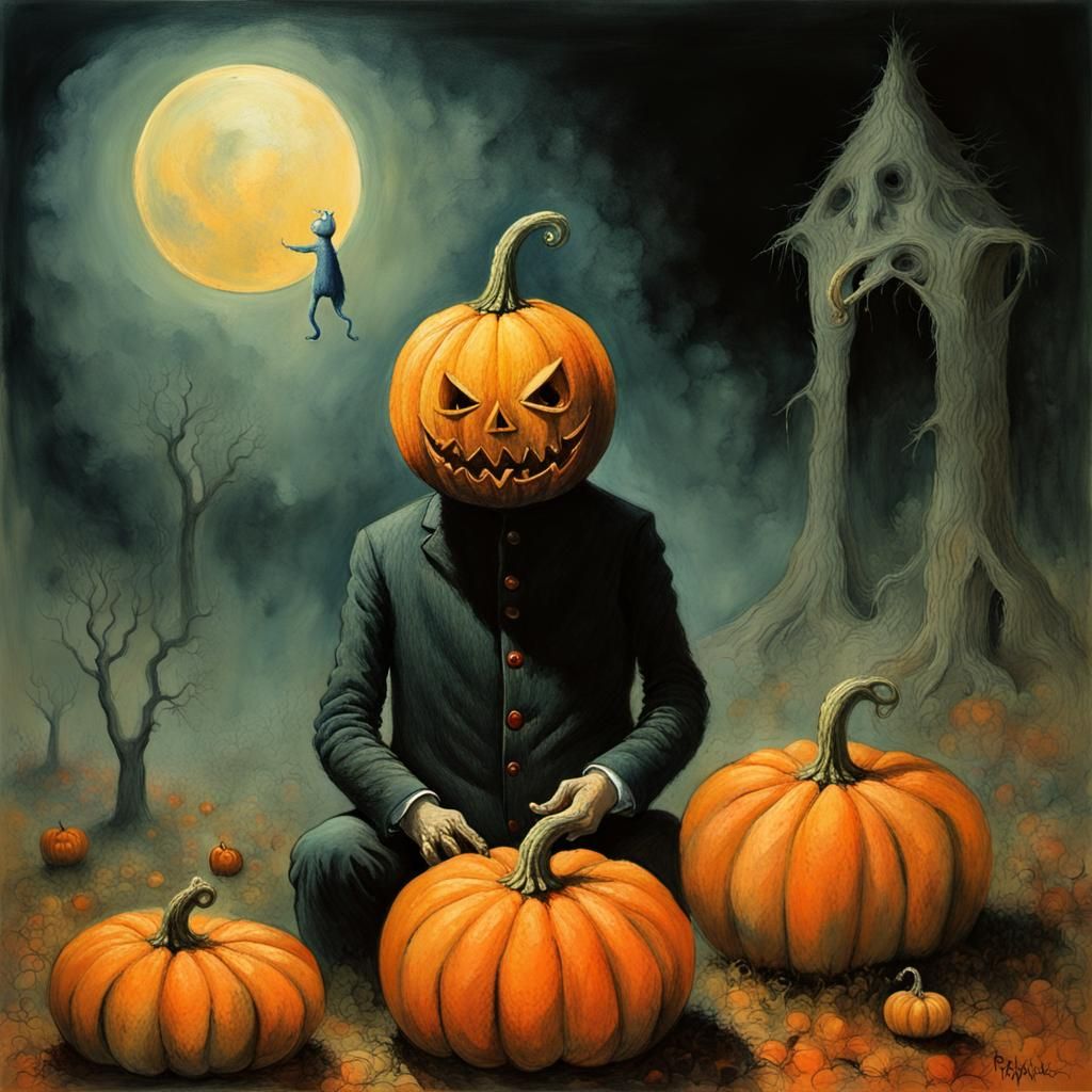 Peter the Pumpkin Eater in Gouache Watercolor Style