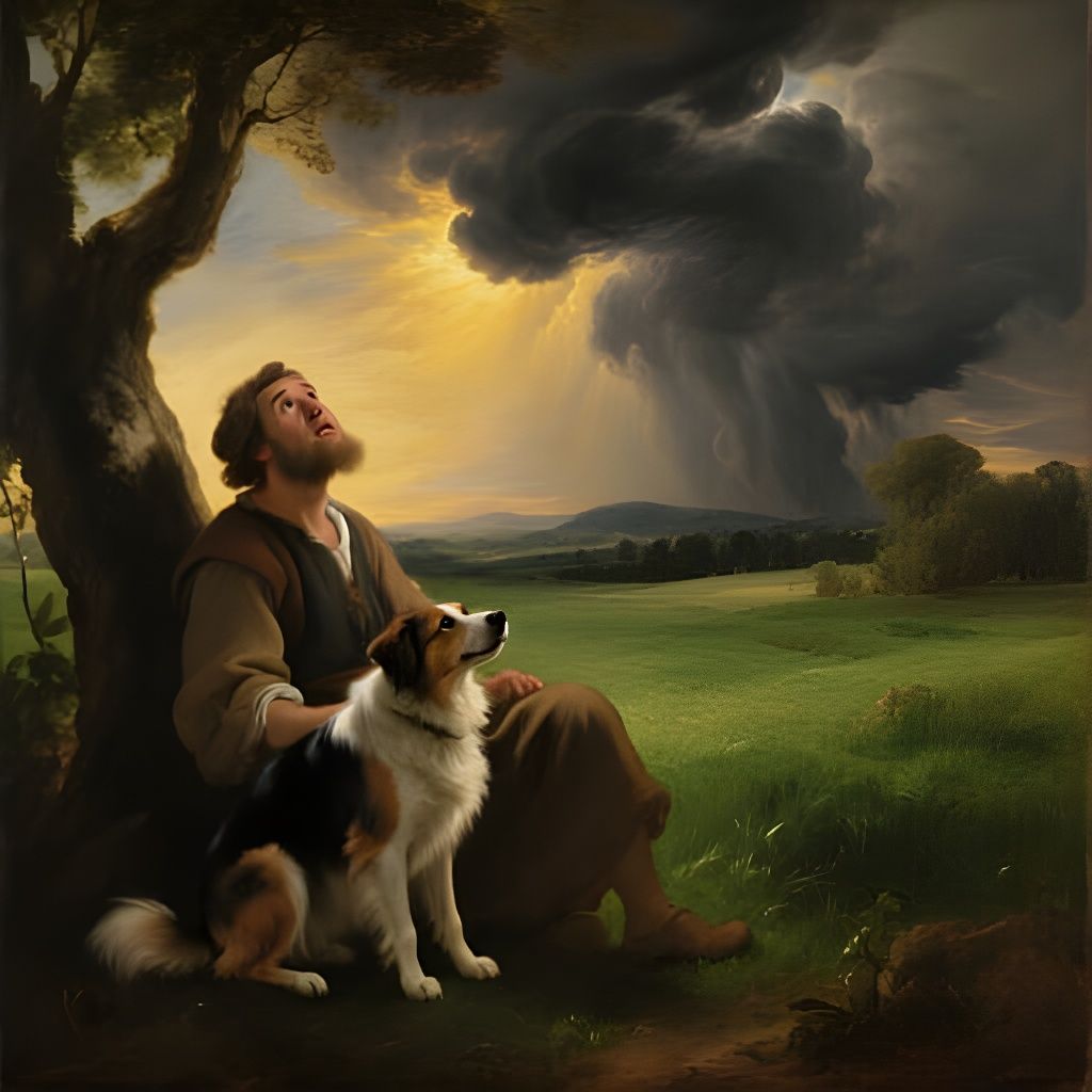 Baroque Shepherd Fears Storm in Dramatic Chiaroscuro