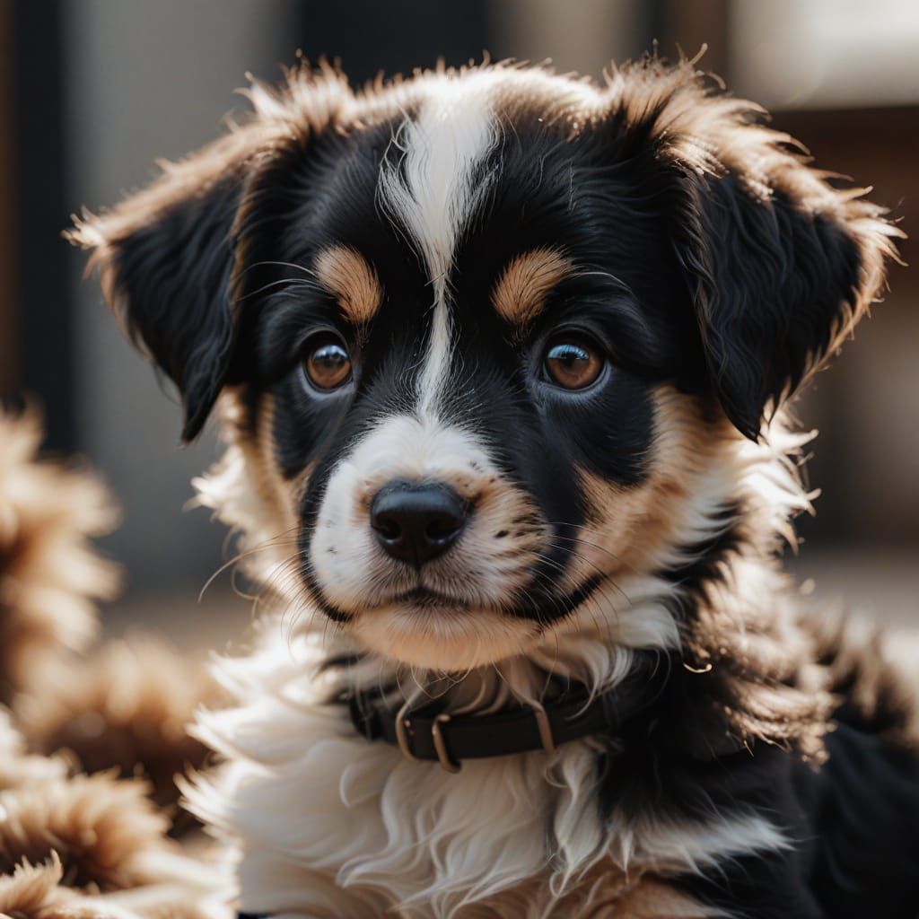 Black and White Puppy Plays: Photorealistic Portrait