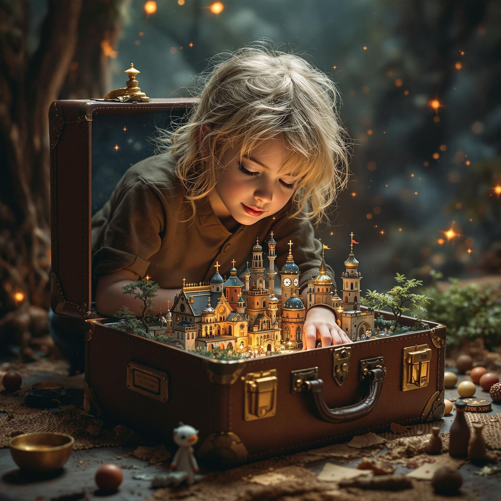 Girl Discovers Enchanted Miniature City in Vintage Suitcase