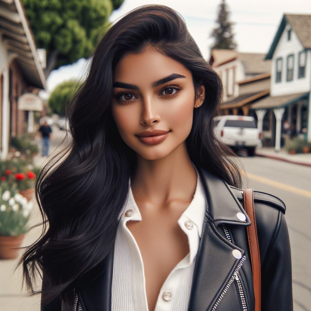 Attractive Latina in Leather Jacket, California Town