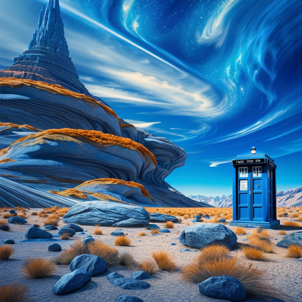 TARDIS on a Blue Alien Planet in HDR