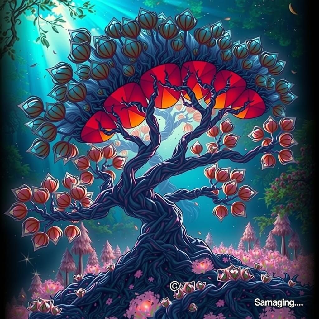 Fractal Bonsai Tree Forest in Ethereal Light